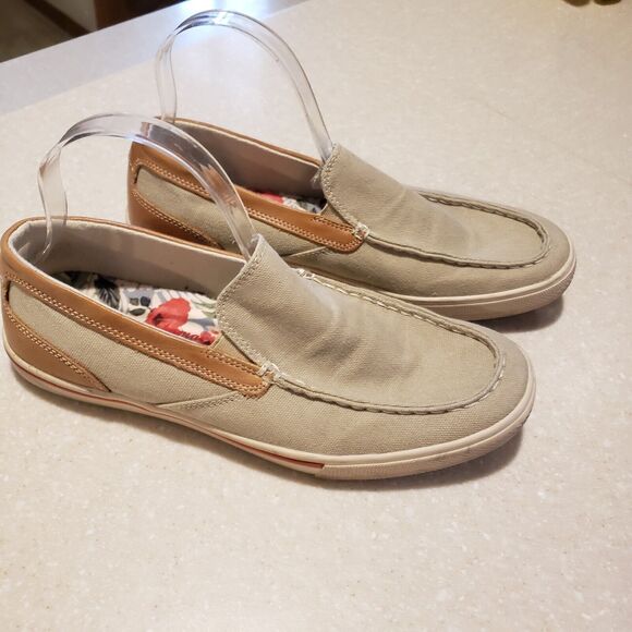 Tommy Bahama Calderon Venetian Leather Canvas Slip-On Drivers Tan Men's US 7.5 - Picture 2 of 7